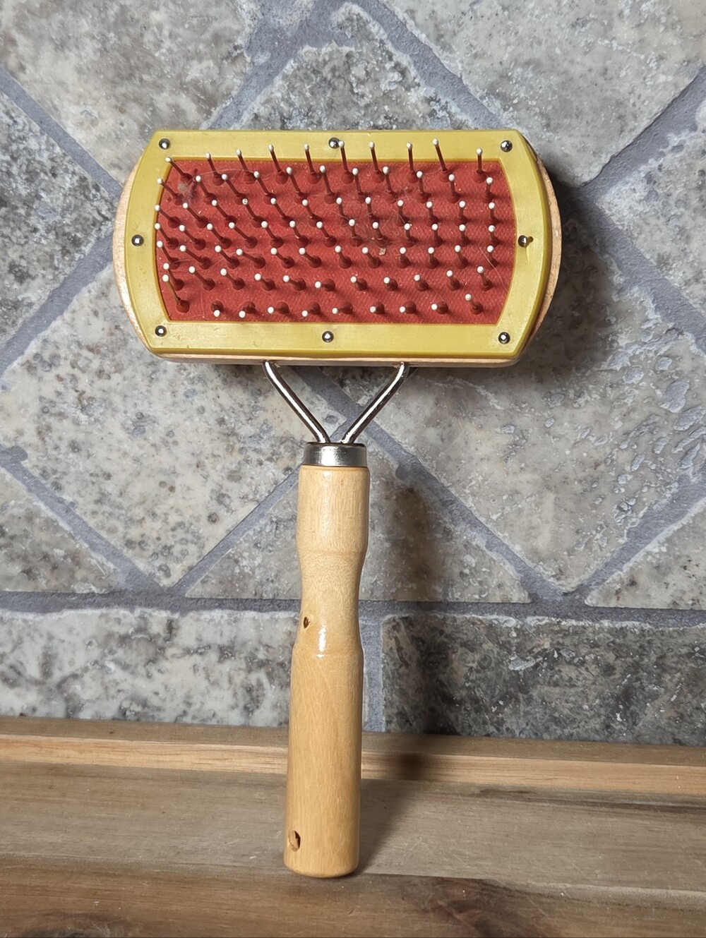 7" Long Wood Handle Red Pet Slicker Brush - Unbranded